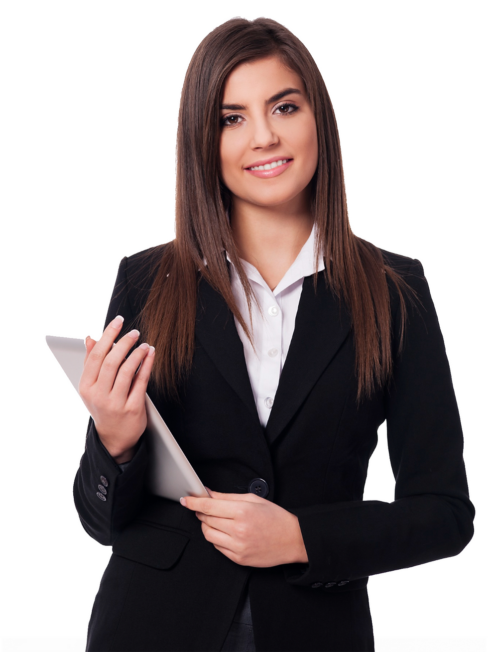 Smiling businesswoman holding tablet