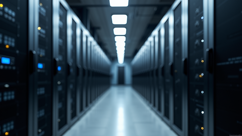 Eye-level view of server racks in a data center