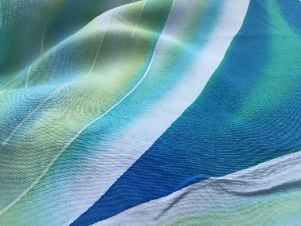 Blue, green, and white pareo design with white line detail, artistic pattern, soft texture, Angela Artworks
