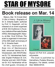 Star of Mysore Coverage of Book Release of Dr S. Srikanta Sastri's Biography