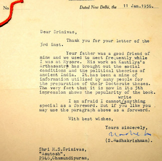 Letter to Rudrapatna Shamasastry