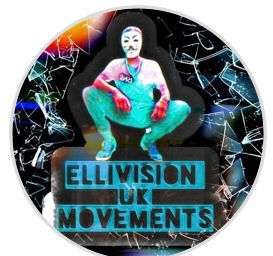 Logo of Ellivision UK Movements with a masked figure and shattered glass background.