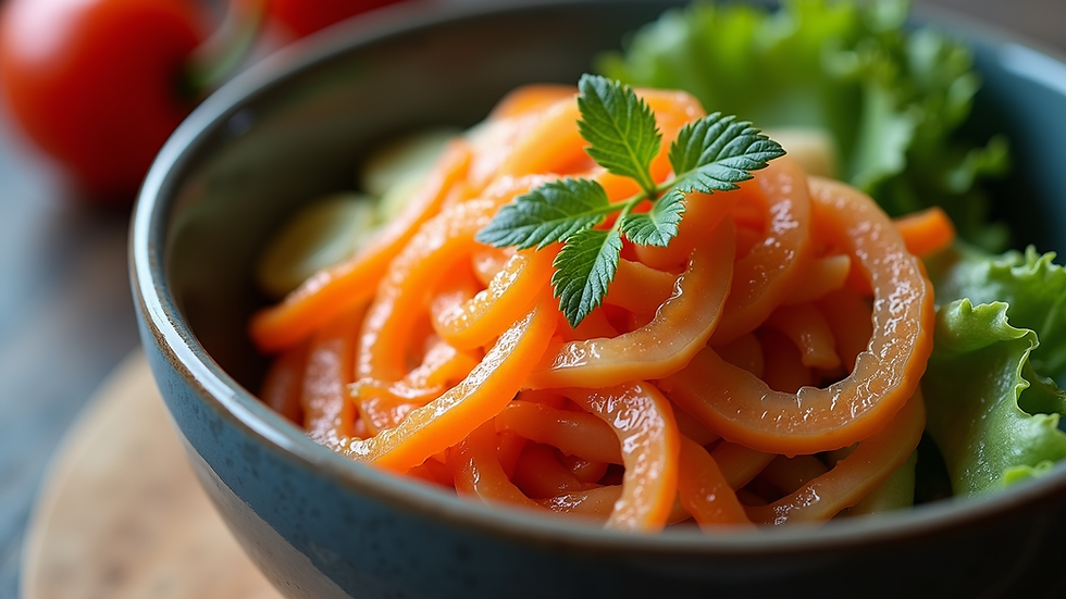 Close-up view of a bowl of mixed fermented vegetables