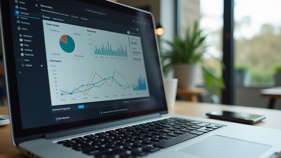 Eye-level view of a laptop screen showing marketing analytics dashboard