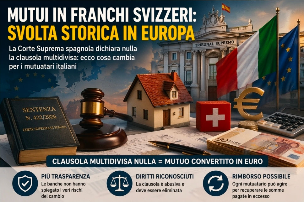 Mutui Barclays in franchi svizzeri, dalla Corte suprema spagnola un aiuto anche agli italiani: nulla la clausola multidivisa