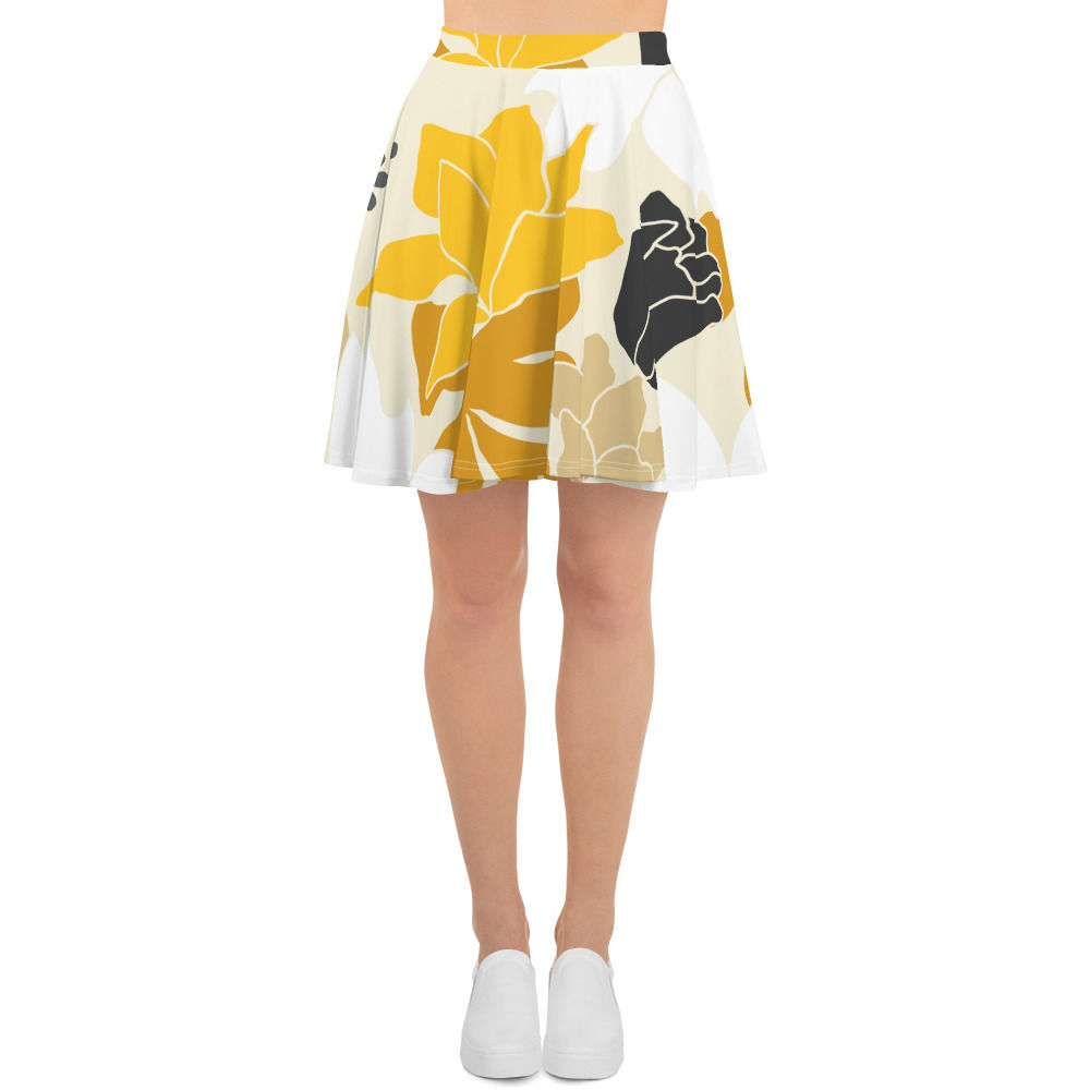 Modern Floral Leaf Art Skater Skirt