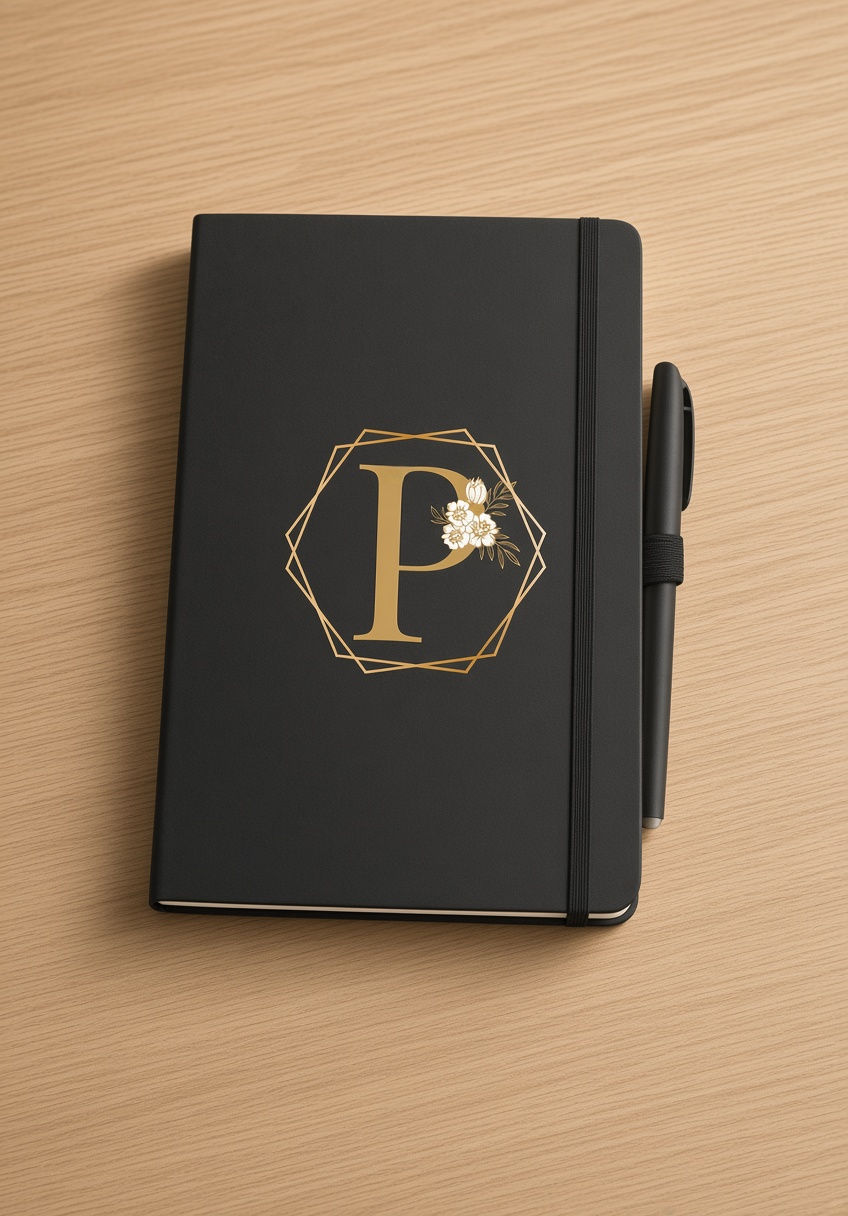 kit Caderno Personalizado com letra floral +Caneta sem personalizar.
