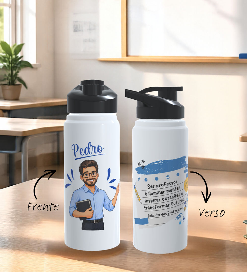 Miniatura: Squeeze Alumínio 600 Ml Personalizada com Caricatura - Professores