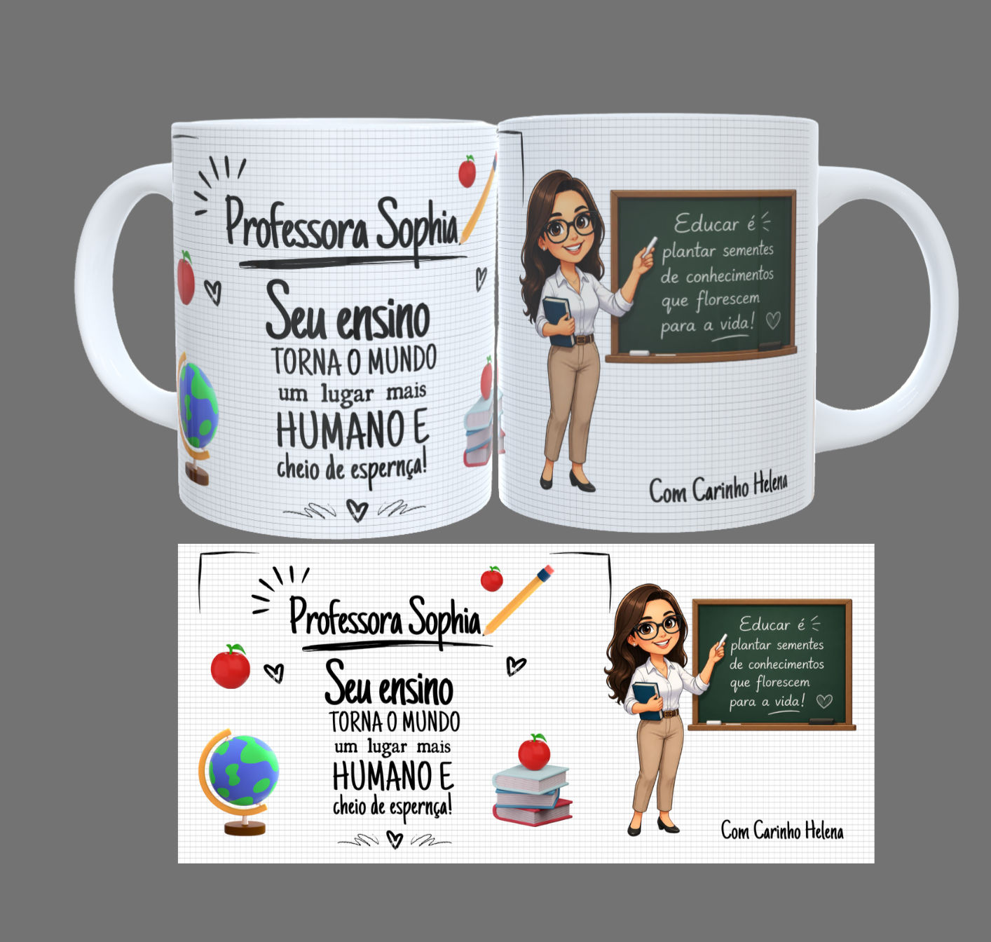 Caneca Personalizada dia dos Professores com nome e Caricatura