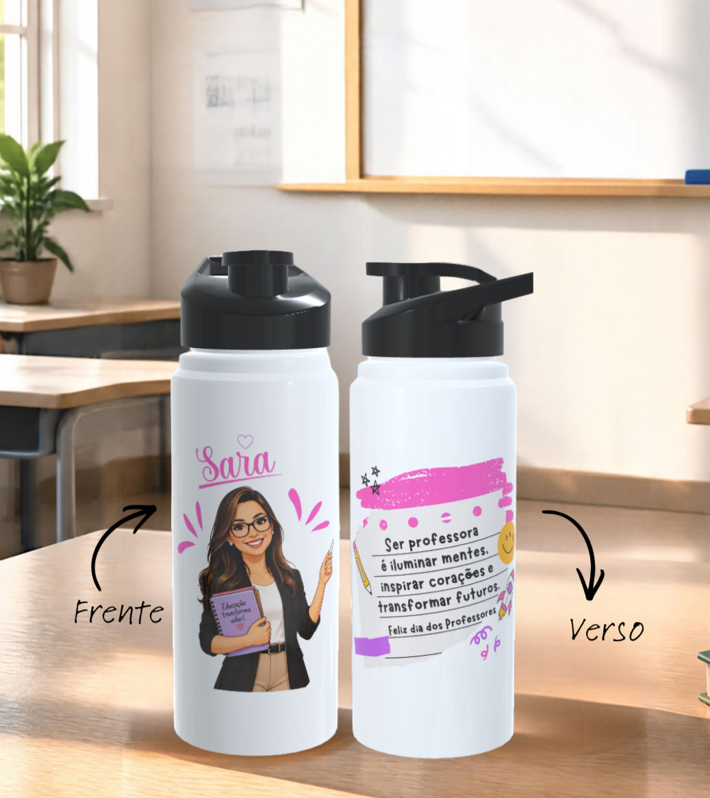 Squeeze Alumínio 600 Ml Personalizada com Caricatura - Professores