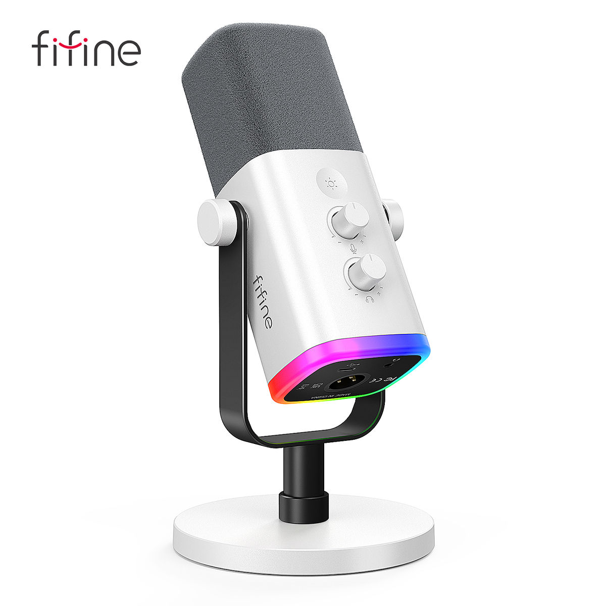 Microfone dinâmico FIFINE USB/XLR com controle RGB/entrada para fone de ouvido