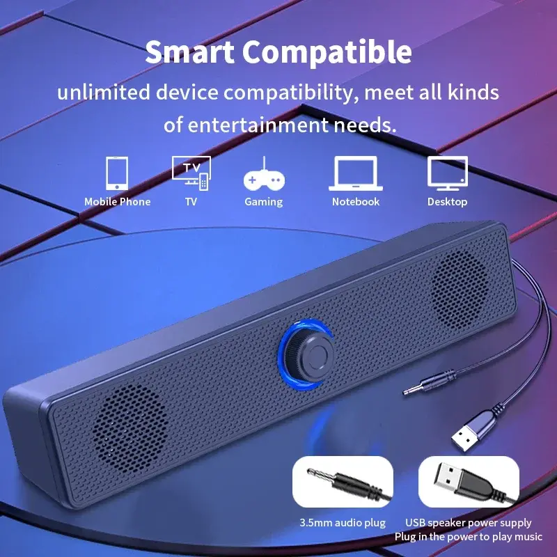 Barra de som para PC com fio e sem fio Bluetooth, alimentada por USB, para TV PC
