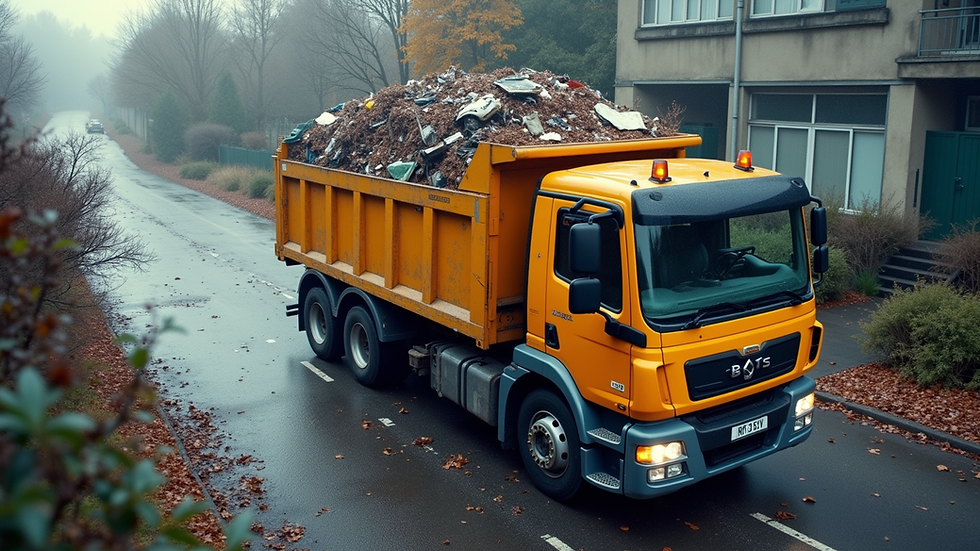 High angle view of a junk removal truck being loaded