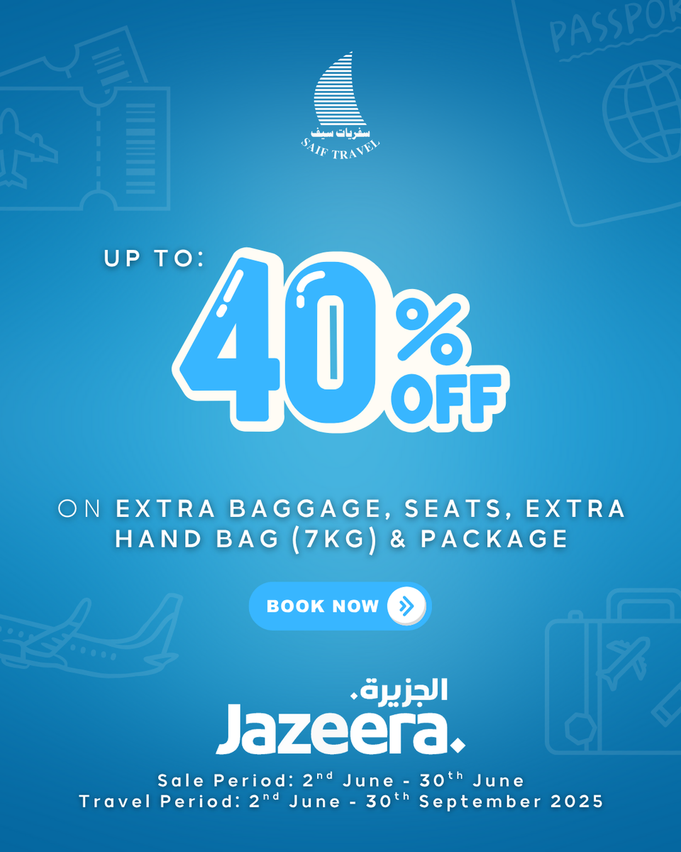 40% of Jazeera Airways | Saif Travel Agency