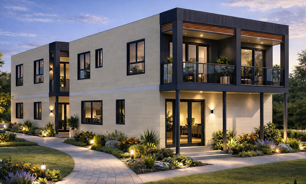 Twilight Modern Hybrid House Angle View