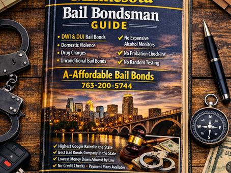 Minnesota Bail Bondsman guidebook featuring DWI and DUI bail bonds, domestic violence, drug charges, and unconditional bail bond options with affordable payment plan