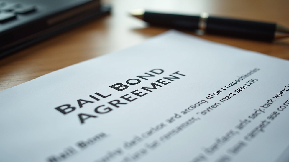 Close-up view of a bail bond agreement document on a desk