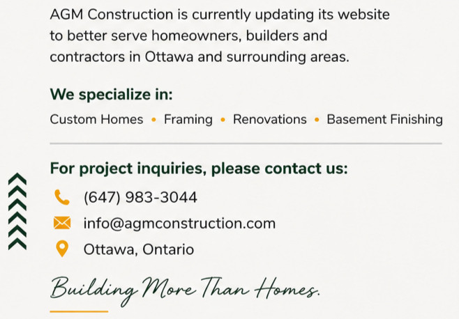 Informações de contato e serviços da AGM Construction em Ottawa.