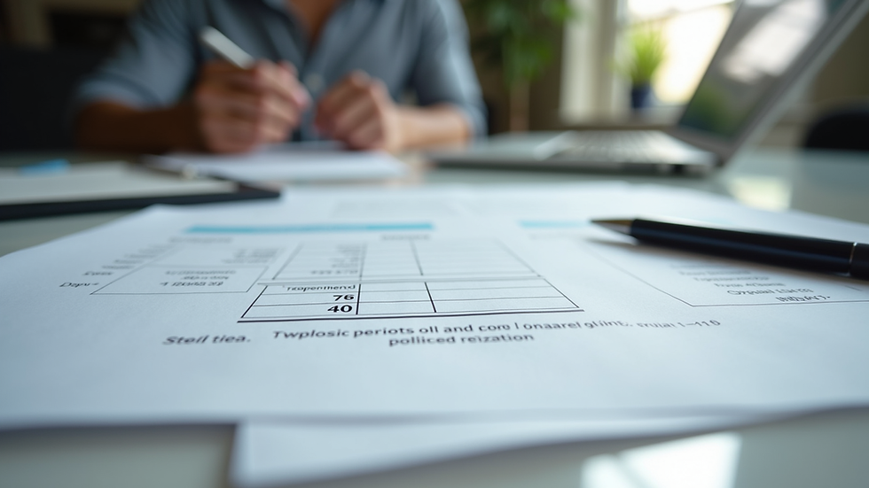 Eye-level view of a desk with neatly arranged financial documents