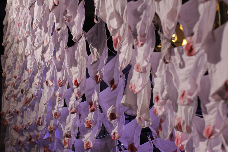 decor for play Menstruation the Musical, leaked underwear , scenography