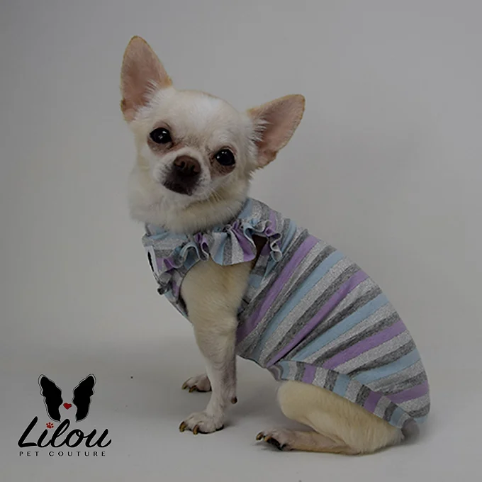 Miniatura: T-SHIRT TRILLY ROUCHES STRIPES PURPLE