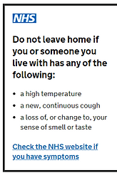 Link to NHS website to check if you have any covid symptoms