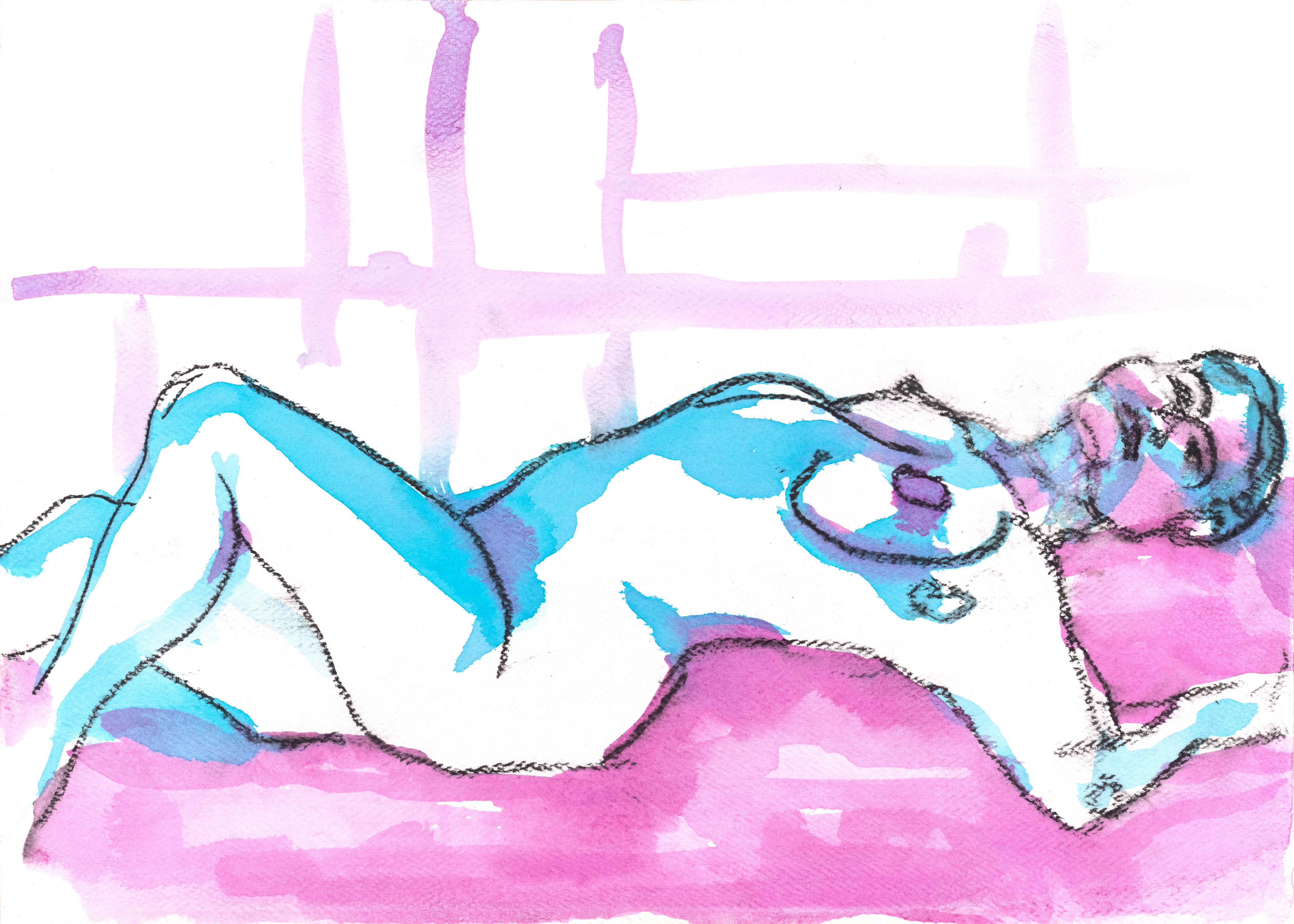 Reclining Figure in Turquoise and Magenta