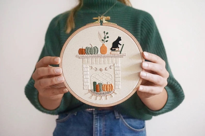 Halloween Embroidery Pattern PDF - Autumn Hearth from Slow Evenings