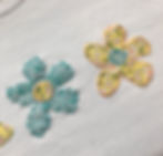 Close up of stitched flowers on t-shirt