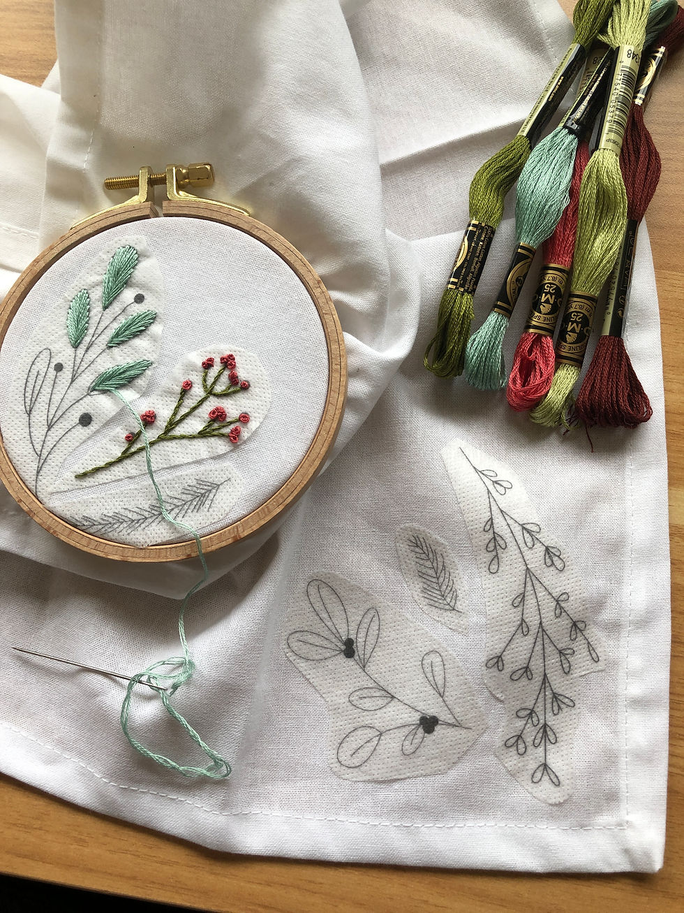 Winter Botanical Napkin Embroidery