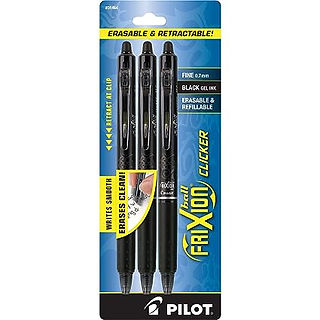 PILOT FriXion Clicker Erasable, Refillable & Retractable Gel Ink Pens, Fine Point, Black Ink, 3-Pack