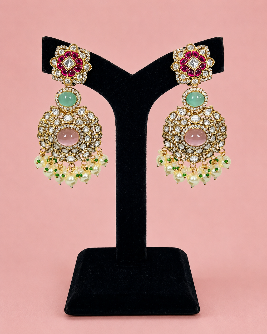Meher Mint & Blush Kundan Earrings