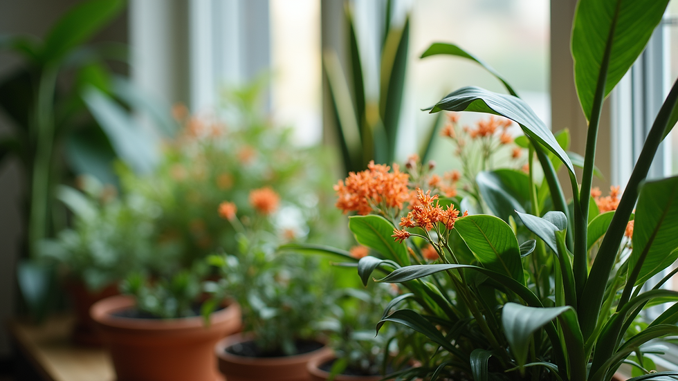 Eye-level view of a vibrant indoor plant arrangement