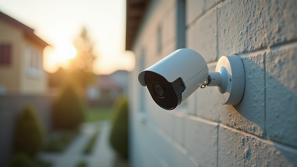 Eye-level view of wireless security camera mounted on residential wall