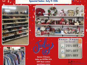 Penny Thrift Store Weekly Sales: July 9-13th: 50% OFF Shoes. Tag Sales up to 75% OFF!