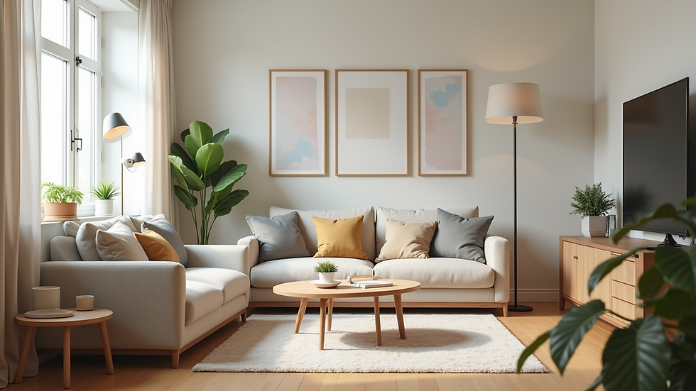 High angle view of a clean and organized living room ready for moving