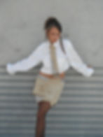Thumbnail: 1/1 Upcycled Denim Scrap Mini Skirt and Tie Set In Sand