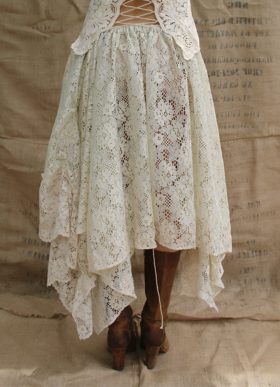 Thumbnail: 1/1 Upcycled Lace Ruched Maxi Skirt