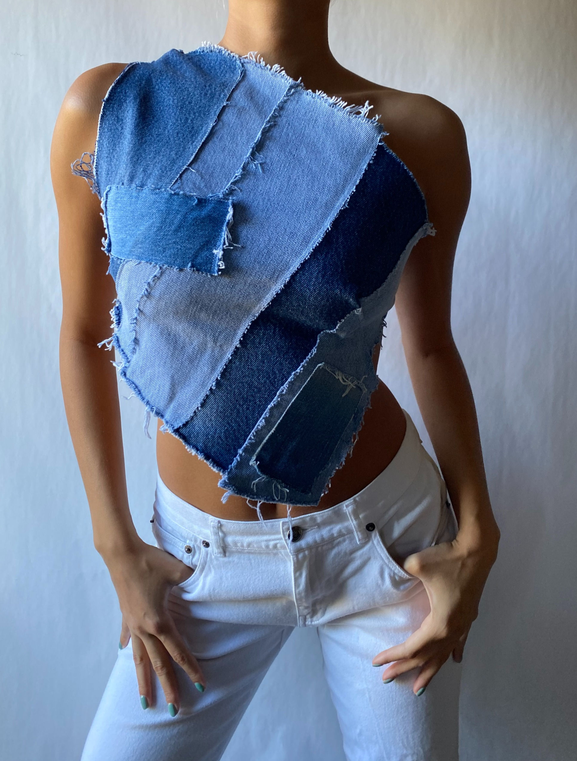 1/1 Upcycled Denim Scrap Top