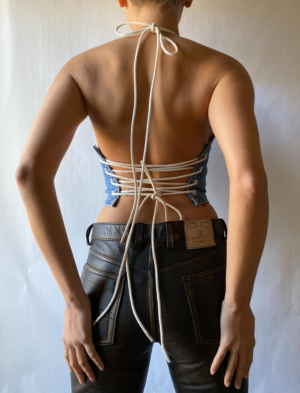 Thumbnail: 1/1 Upcycled Levi's Denim Rope Halter Corset