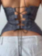 Thumbnail: 1/1 Upcycled Gray Denim Split Halter Corset