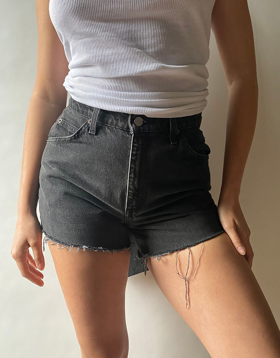 Thumbnail: 1/1 Upcycled Vintage Black Denim Bow Shorts
