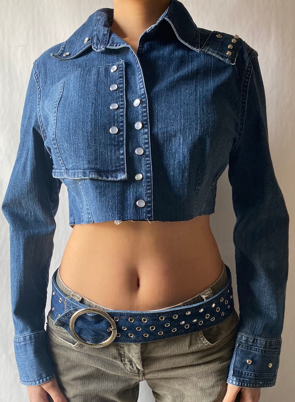 Thumbnail: 1/1 Upcycled Denim Button-Up Top