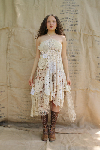 1/1 Upcycled Doily Crochet Patchwork Halter Dress | Yvonne and Mitchel 1/1 Upcycled Doily Crochet Patchwork Halter Dress | Yvonne and Mitchel
