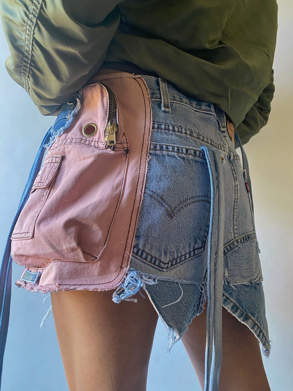 Thumbnail: Upcycled Denim Cargo Mini Skirt