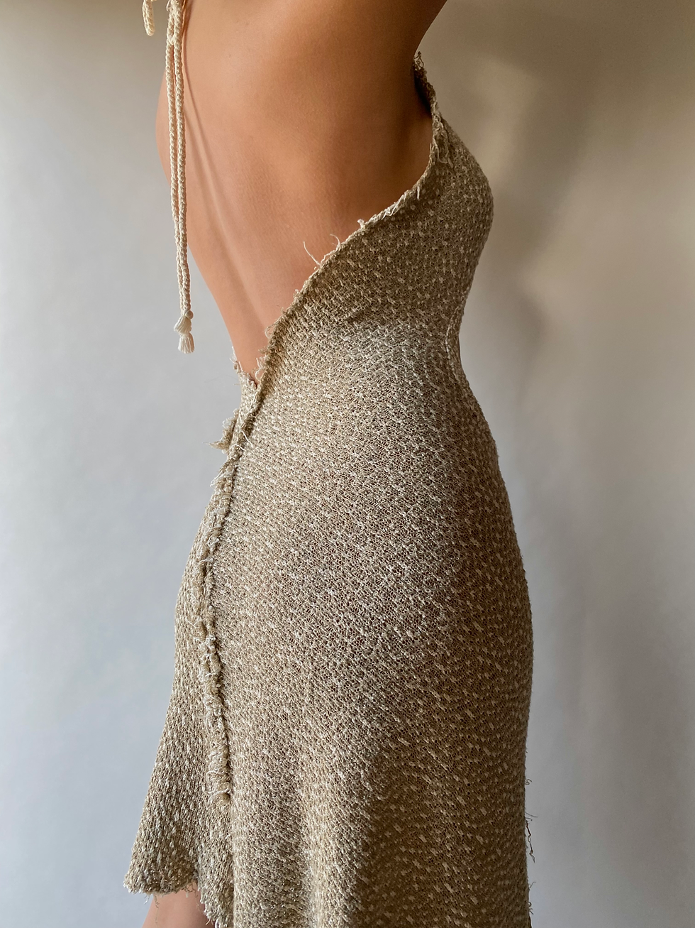 Thumbnail: 1/1 Upcycled Distressed Knit Cutout Halter Dress