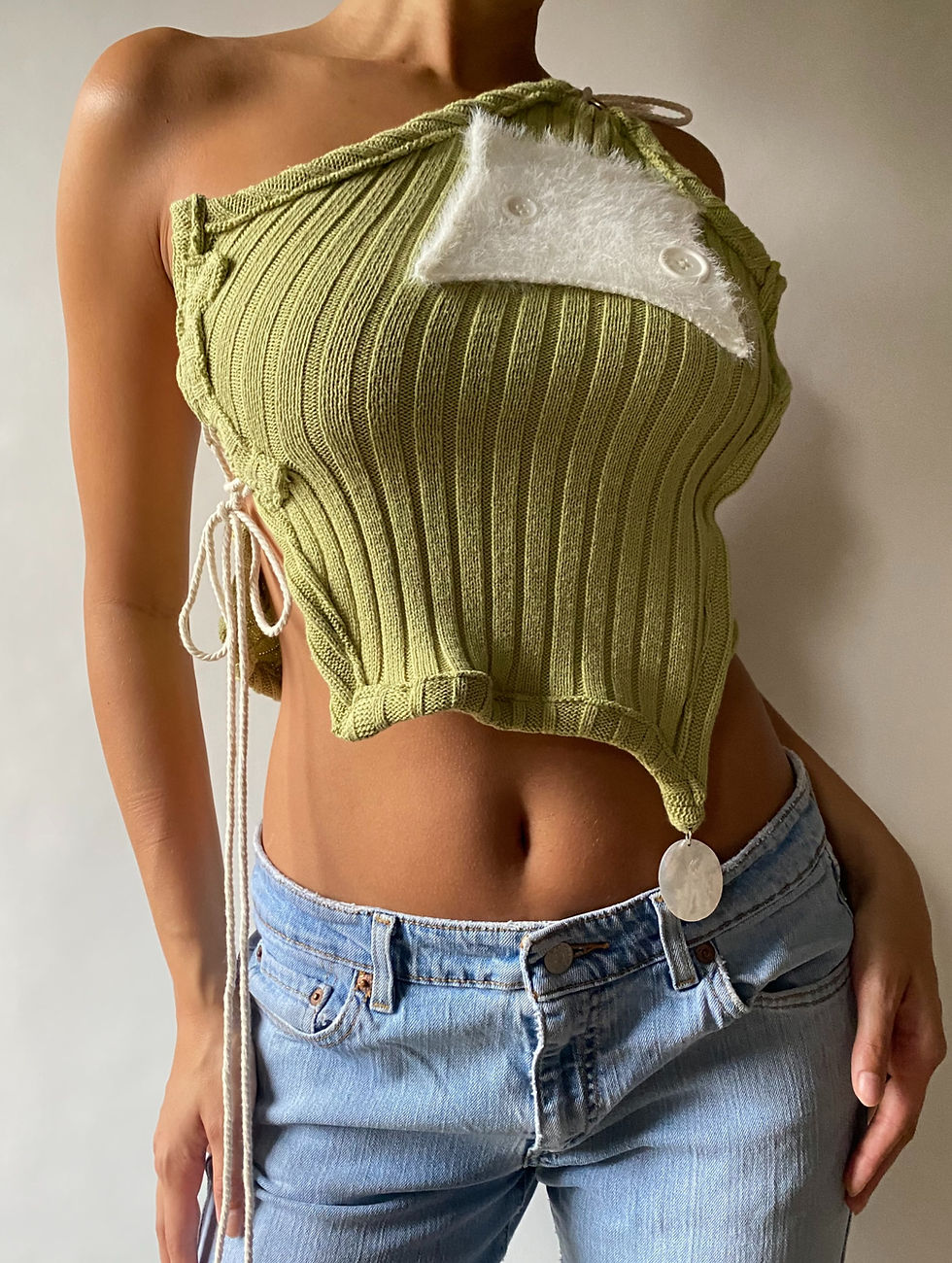 Thumbnail: 1/1 Upcycled Knit and Cashmere Pearl One-Shoulder Top