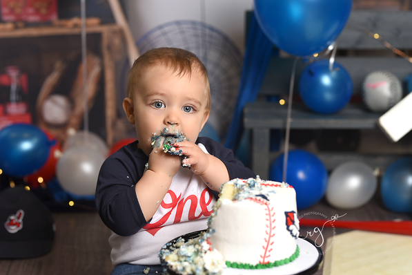 Garrett's Celebrating one. Cleveland Indian's cake smash theme