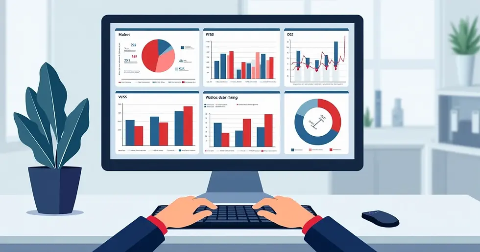 Ilustração flat corporativa de dashboard digital com gráficos e dados de campanha política em tela de computador