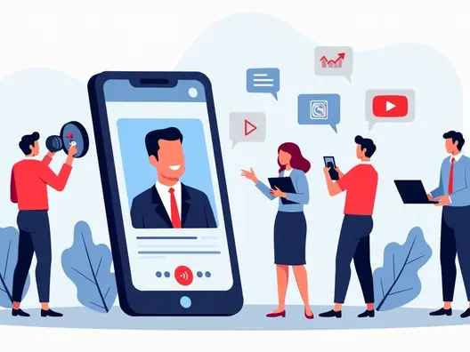 Ilustração de campanha política usando vídeos curtos em celular vertical